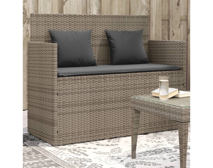 Sonata H Градинска пейка с възглавници, сив, полиратан