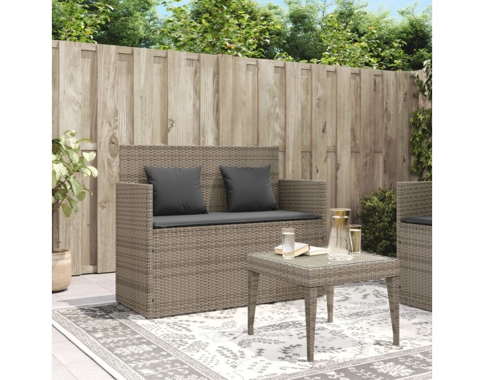 Sonata H Градинска пейка с възглавници, сив, полиратан