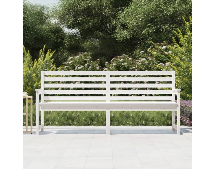 Sonata H Градинска пейка, бяла, 203,5x48x91,5 см, борово дърво масив