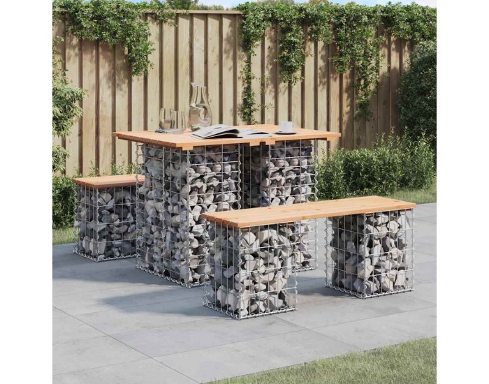 Sonata H Градинска пейка габионен дизайн 100x70x72 см борово дърво масив