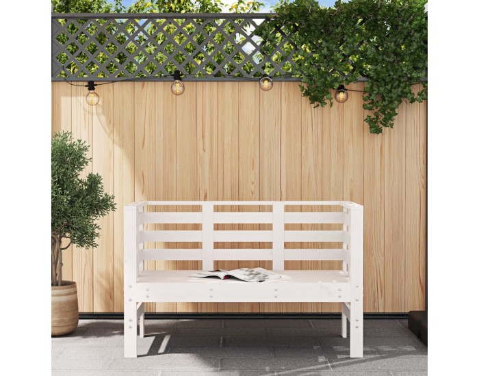Sonata H Градинска пейка, бяла, 111,5x53x71 см, борово дърво масив