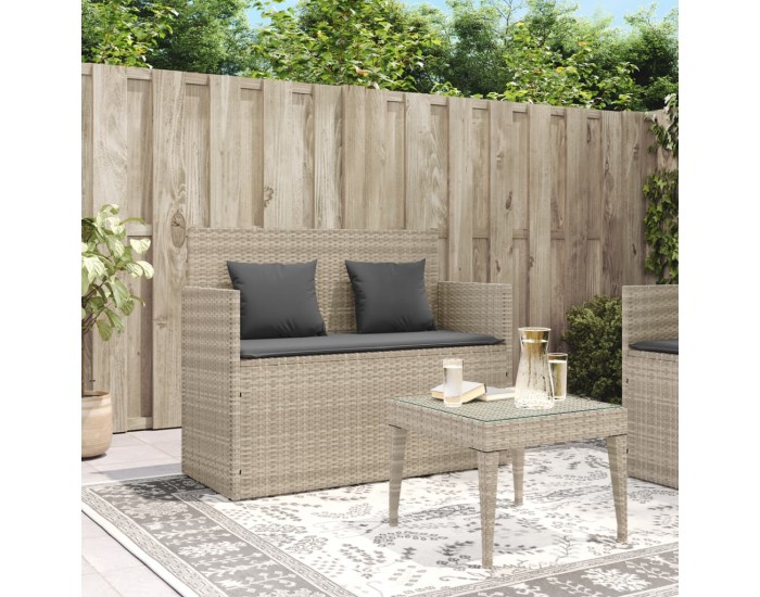 Sonata H Градинска пейка с възглавници, светлосив, полиратан