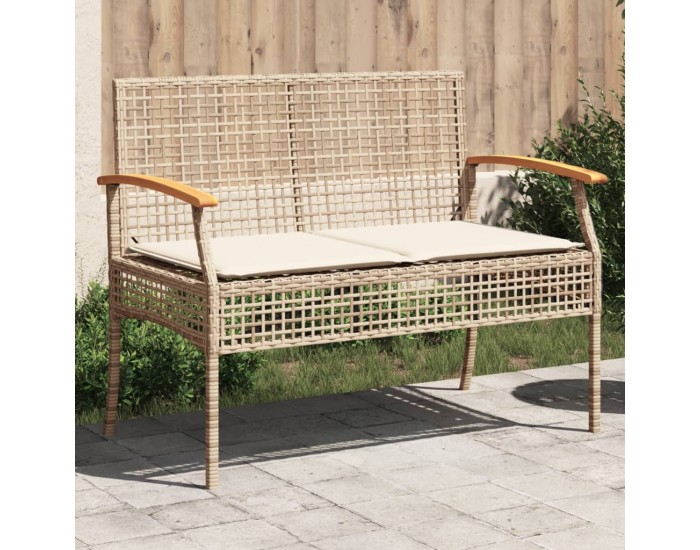 Sonata H Градинска пейка с възглавница бежов полиратан и акация дърво