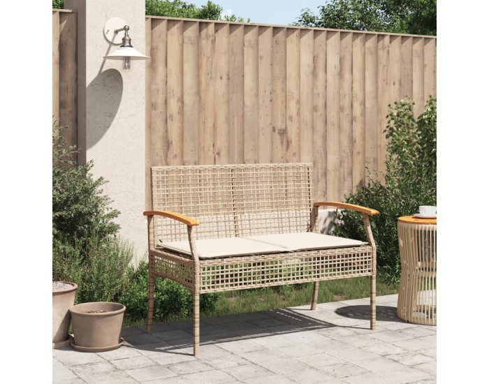 Sonata H Градинска пейка с възглавница бежов полиратан и акация дърво