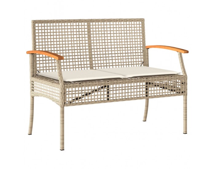 Sonata H Градинска пейка с възглавница бежов полиратан и акация дърво
