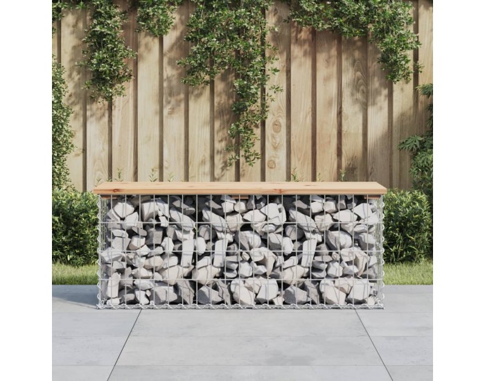 Sonata H Градинска пейка дизайн габион 103x31,5x42 см борово дърво масив