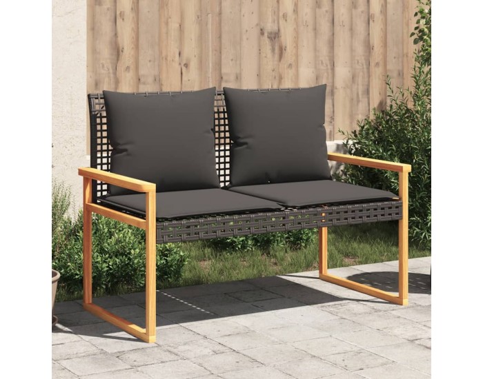 Sonata H Градинска пейка с възглавница черен полиратан и акация дърво