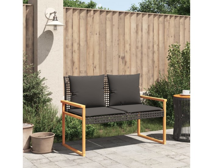 Sonata H Градинска пейка с възглавница черен полиратан и акация дърво