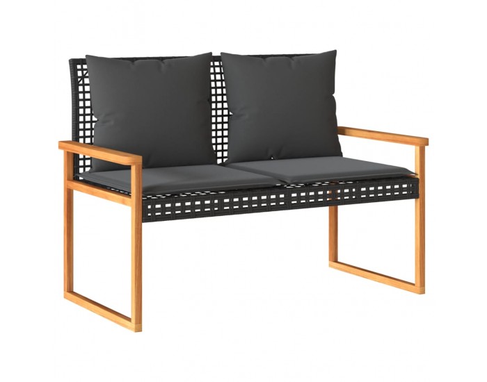 Sonata H Градинска пейка с възглавница черен полиратан и акация дърво