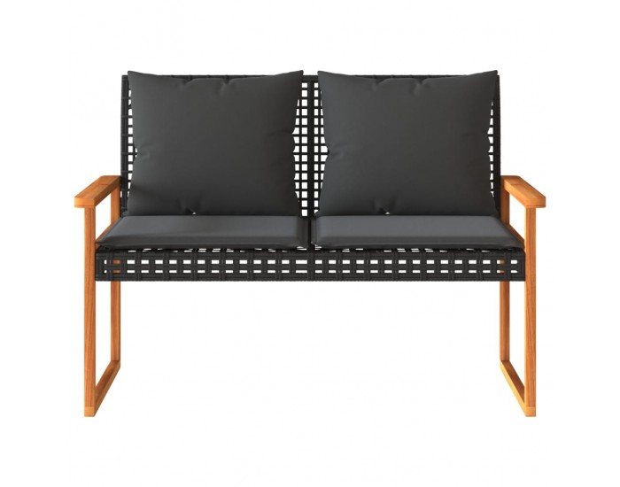 Sonata H Градинска пейка с възглавница черен полиратан и акация дърво