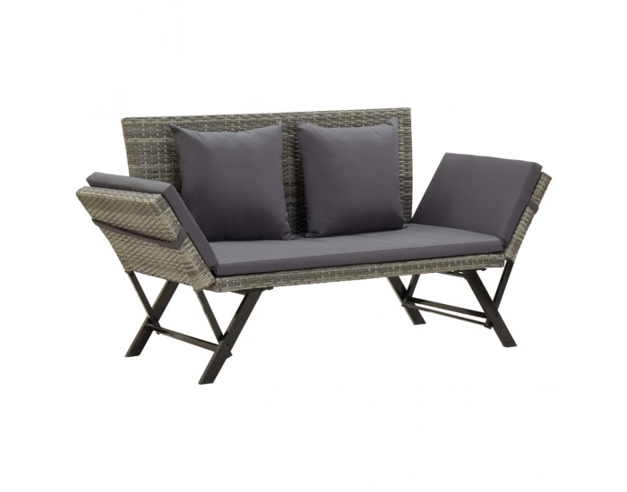 Sonata H Градинска пейка с възглавници, сива, 176 см, полиратан