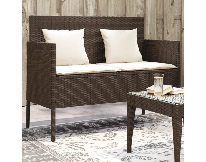 Sonata H Градинска пейка с възглавници, кафява, полиратан