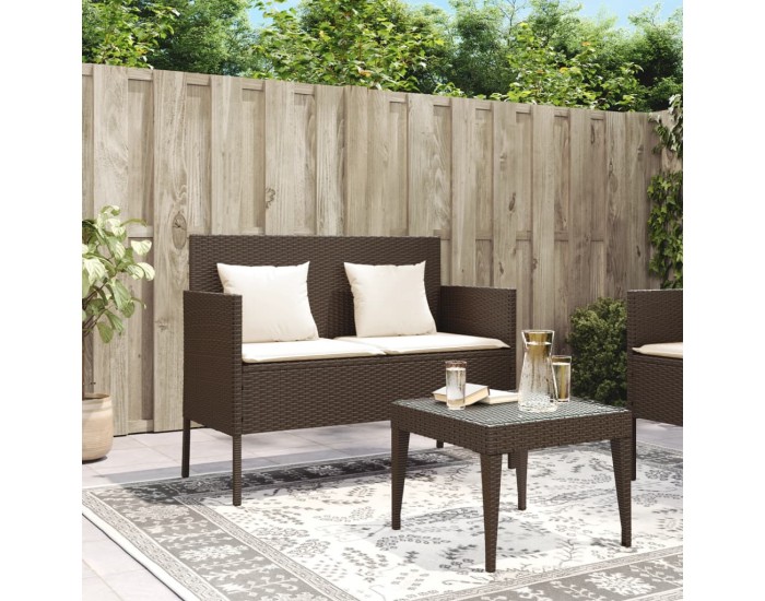 Sonata H Градинска пейка с възглавници, кафява, полиратан