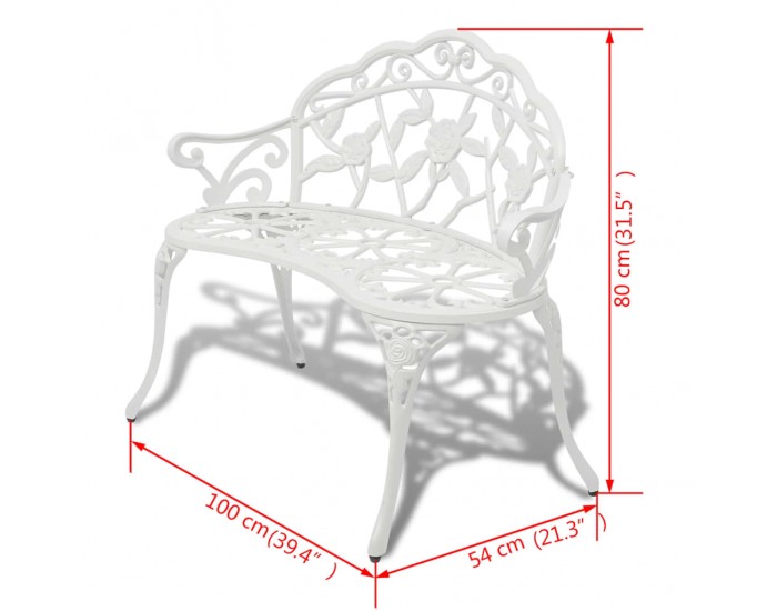 Sonata H Градинска пейка, 100 см, лят алуминий, бяла