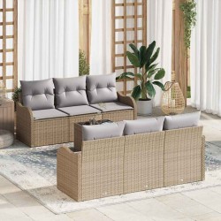 Sonata H Градински Софа Комплект 7 pcs Бежово 55 x 55 x 37 см Полиратан - Градински Дивани и Пейки