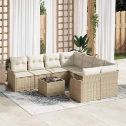 Sonata H Градински Софа Комплект 9 pcs Бежово 55 x 55 x 37 см Полиратан - Градински Дивани и Пейки