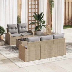 Sonata H Градински Софа Комплект 6 pcs Бежово 55 x 55 x 37 см Полиратан - Градински Дивани и Пейки