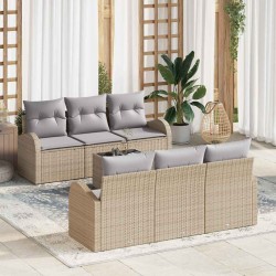 Sonata H Градински Софа Комплект 7 pcs Бежово 55 x 55 x 37 см Полиратан - Градински Дивани и Пейки