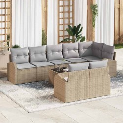 Sonata H Градински Софа Комплект 9 pcs Бежово 55 x 55 x 37 см Полиратан - Градински Дивани и Пейки