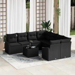 Sonata H Градински Софа Комплект 9 pcs Черно 55 x 55 x 37 см - Градински Дивани и Пейки