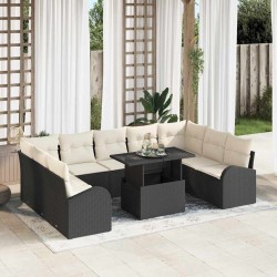 Sonata H Градински Софа Комплект 10 pcs Черно и кремаво 100 x 55 x 73 см - Градински Дивани и Пейки