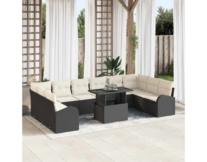 Sonata H Градински Софа Комплект 11 pcs Черно и кремаво 100 x 55 x 73 см