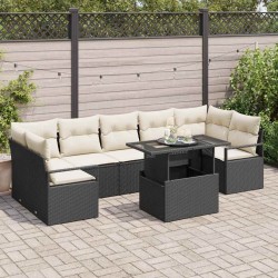 Sonata H Градински Софа Комплект 8 pcs Черно и кремаво 100 x 55 x 73 см - Градински Дивани и Пейки
