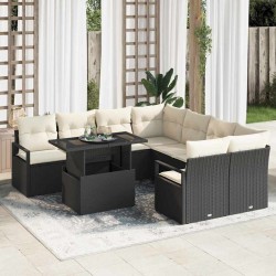Sonata H Градински Софа Комплект 9 pcs Черно и кремаво 100 x 55 x 73 см - Градински Дивани и Пейки