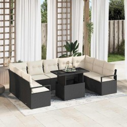 Sonata H Градински Софа Комплект 10 pcs Черно и кремаво 100 x 55 x 73 см - Градински Дивани и Пейки