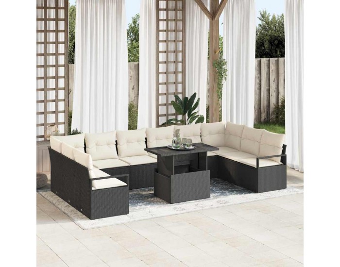 Sonata H Градински Софа Комплект 11 pcs Черно и кремаво 100 x 55 x 73 см