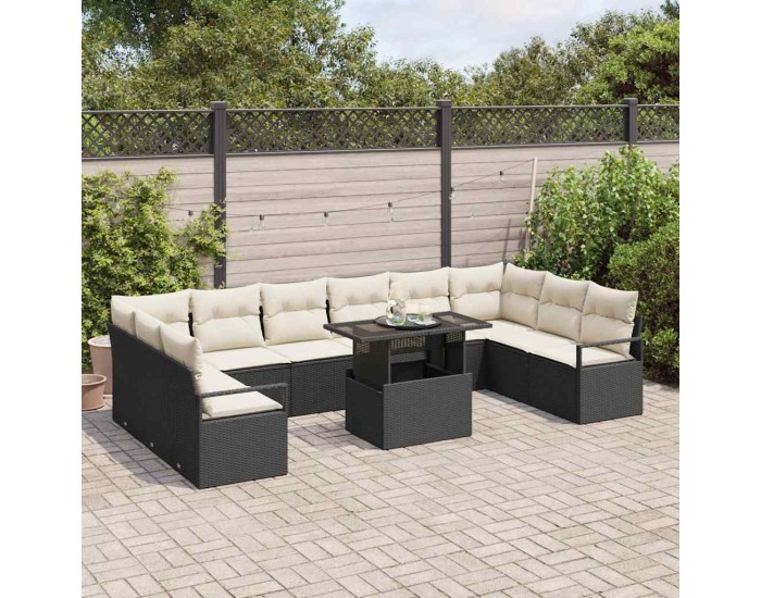 Sonata H Градински Софа Комплект 11 pcs Черно и кремаво 100 x 55 x 73 см