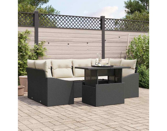 Sonata H Градински Софа Комплект 7 pcs Черно и кремаво 100 x 55 x 73 см