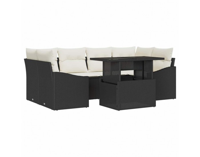 Sonata H Градински Софа Комплект 7 pcs Черно и кремаво 100 x 55 x 73 см