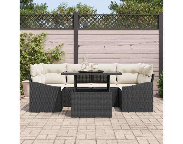 Sonata H Градински Софа Комплект 7 pcs Черно и кремаво 100 x 55 x 73 см