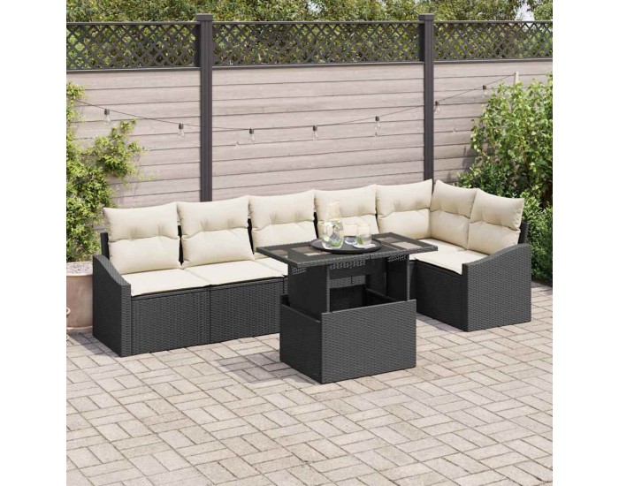 Sonata H Градински Софа Комплект 7 pcs Черно и кремаво 100 x 55 x 73 см