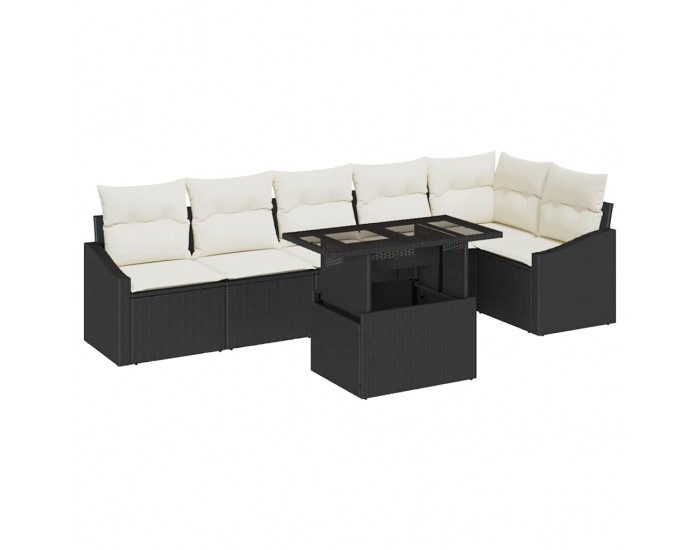 Sonata H Градински Софа Комплект 7 pcs Черно и кремаво 100 x 55 x 73 см
