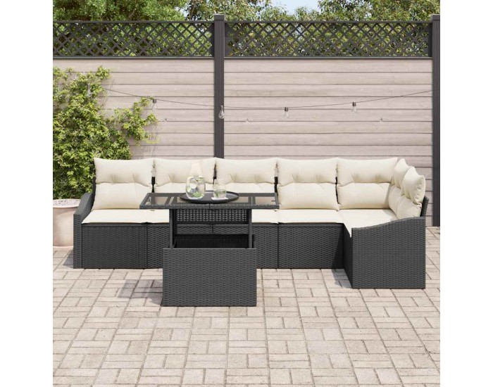 Sonata H Градински Софа Комплект 7 pcs Черно и кремаво 100 x 55 x 73 см