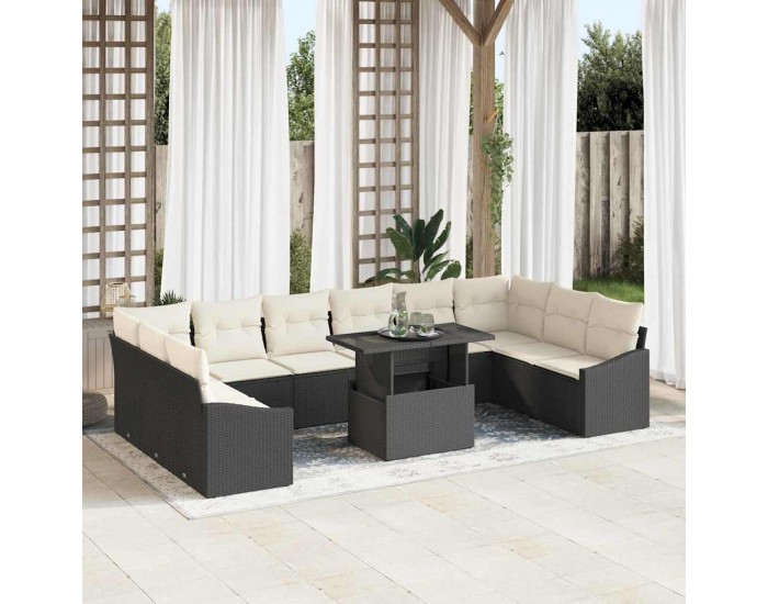 Sonata H Градински Софа Комплект 11 pcs Черно и кремаво 100 x 55 x 73 см