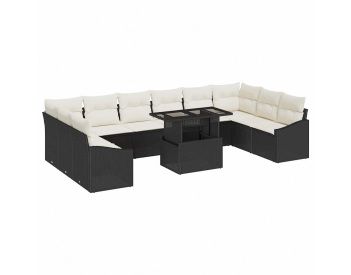 Sonata H Градински Софа Комплект 11 pcs Черно и кремаво 100 x 55 x 73 см