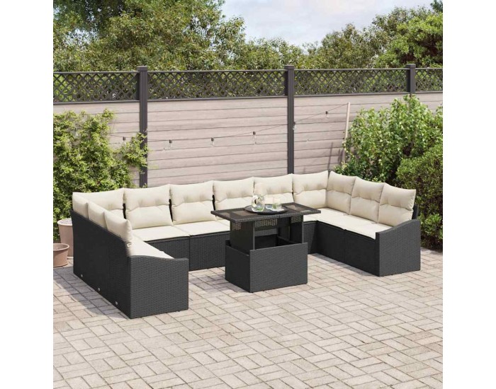 Sonata H Градински Софа Комплект 11 pcs Черно и кремаво 100 x 55 x 73 см