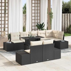 Sonata H Градински Софа Комплект 9 pcs Черно и кремаво 100 x 55 x 73 см - Градински Дивани и Пейки