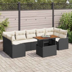 Sonata H Градински Софа Комплект 8 pcs Черно и кремаво 100 x 55 x 73 см - Градински Дивани и Пейки