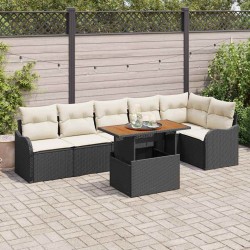 Sonata H Градински Софа Комплект 7 pcs Черно и кремаво 100 x 55 x 73 см - Градински Дивани и Пейки