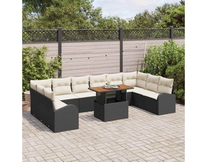 Sonata H Градински Софа Комплект 11 pcs Черно и кремаво 100 x 55 x 73 см