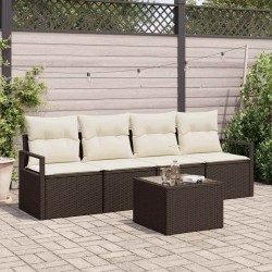 Sonata H Градински Софа Комплект 5 pcs Кафяв и Кремав 55 x 55 x 37 см - Градински Дивани и Пейки