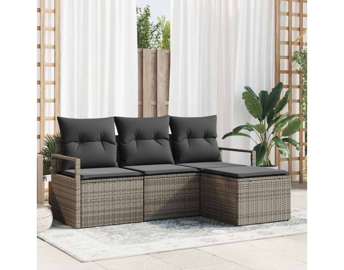 Sonata H Градински Софа Комплект 4 pcs Сив Полиратан, Покрит метал