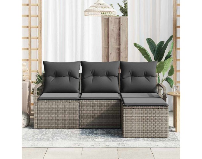 Sonata H Градински Софа Комплект 4 pcs Сив Полиратан, Покрит метал