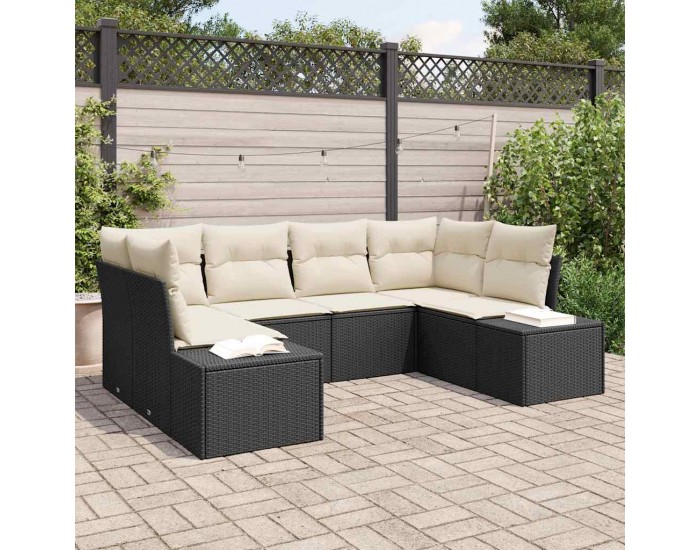 Sonata H Градински Софа Комплект 6 pcs Черно и кремаво 234 x 154 x 85 см