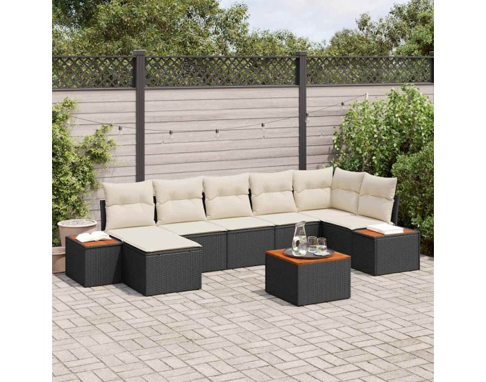 Sonata H Градински Софа Комплект 8 pcs Черно и кремаво 319 x 154 x 85 см