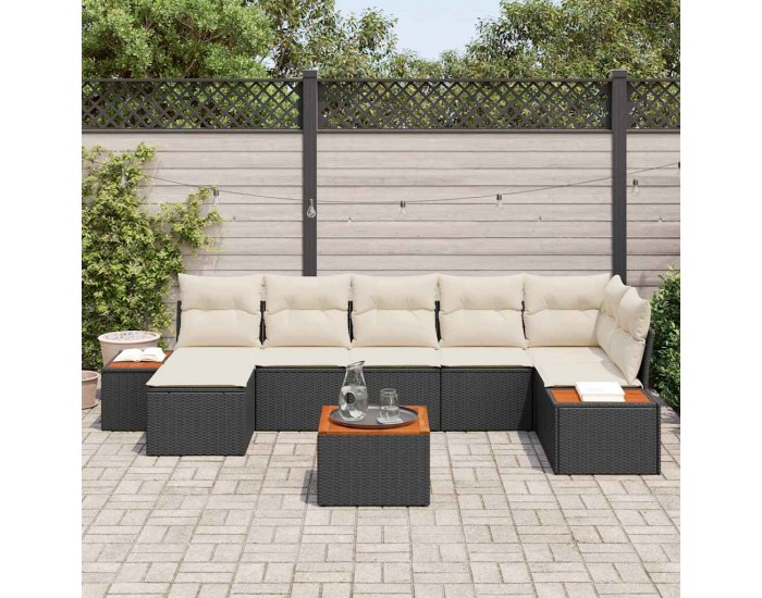 Sonata H Градински Софа Комплект 8 pcs Черно и кремаво 319 x 154 x 85 см